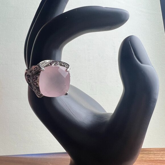 Sterling Silver Rose Quartz Ring with heart designs Size 8 - Picture 1 of 11